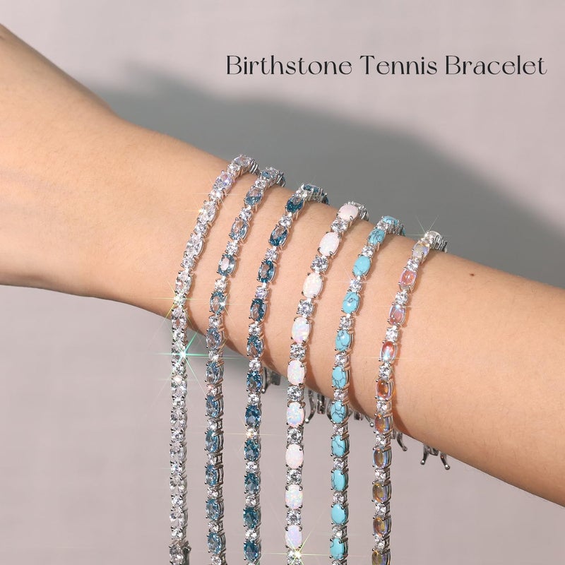 FANCIME Sterling Silver Fire Opal Tennis Bracelet October Birthstone Bracelets Oval Gemstone Dainty Fine Jewelry for Women 7" - Image 5